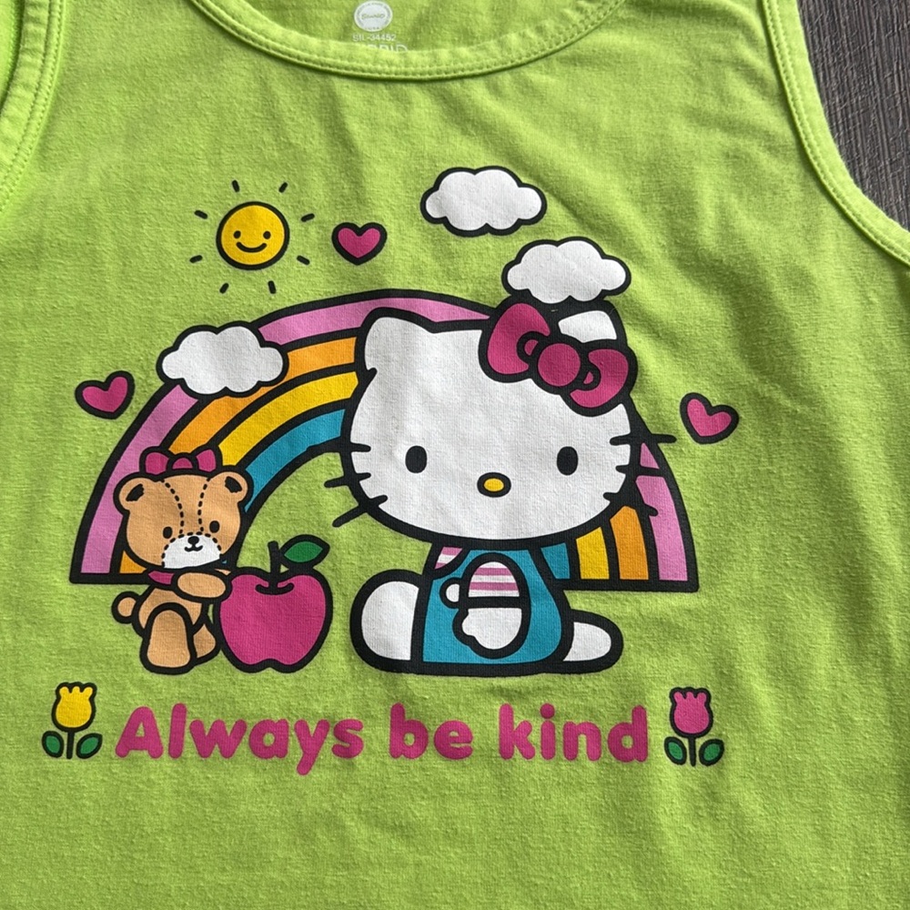 Hello Kitty Hybrid Always Be Kind Cropped Tank Top Neon Green Women’s Size Small - Picture 2 of 6